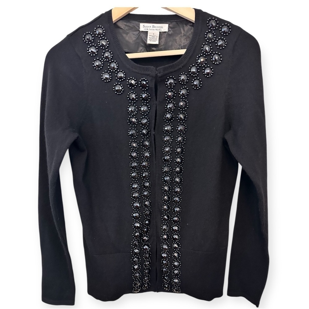 EUC Susan Bristol Beaded Black Cardigan
